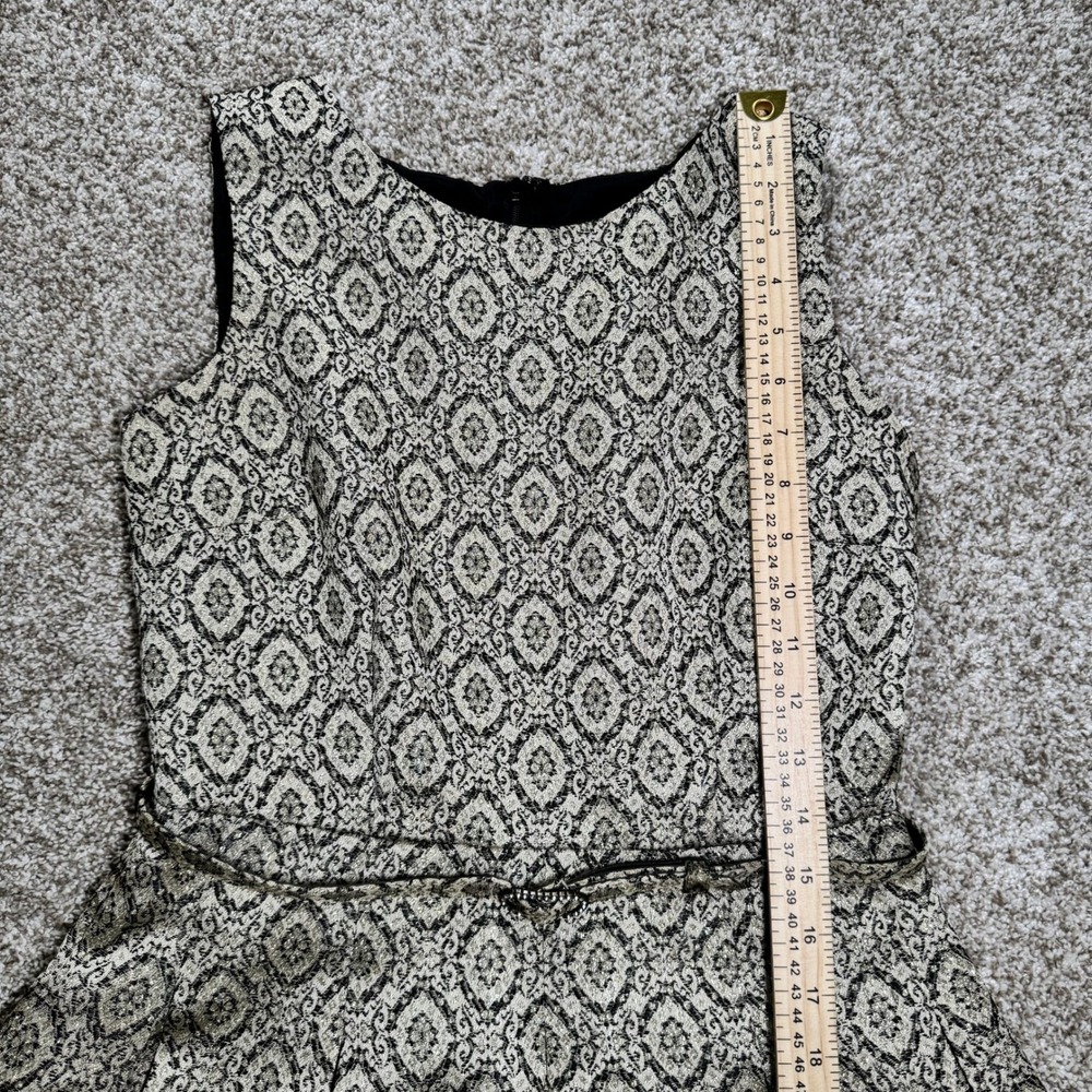 Talbots Womens Size 2 Gold‎ Black Jacquard Fit Flare Dress Rhinestone Belt - Picture 6 of 16